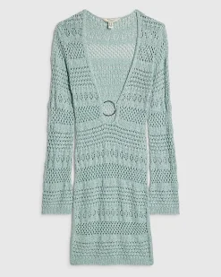 Green Metallic Knit Mini Beach Dress