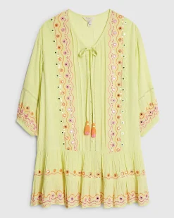 Green Mirror Embellished Mini Beach Dress