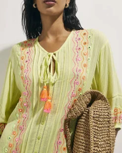 Green Mirror Embellished Mini Beach Dress