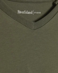 Green Muscle Fit Cotton V Neck T-Shirt
