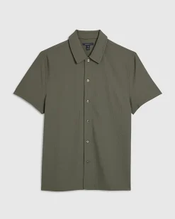 Green Muscle Fit Stretch Ribbed Shirt