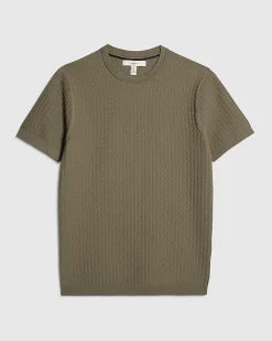 Green Muscle Fit Zig Zag Texture T-Shirt