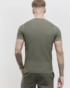 Green Muscle Fit Zig Zag Texture T-Shirt