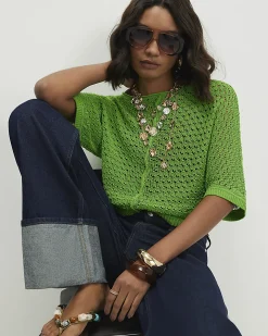 Green Open Stitch Knit T-Shirt