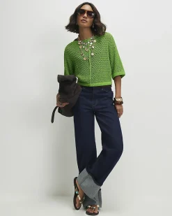 Green Open Stitch Knit T-Shirt