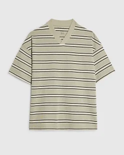 Green Oversized Cotton Blend Stripe T-Shirt