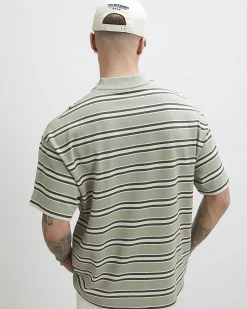 Green Oversized Cotton Blend Stripe T-Shirt