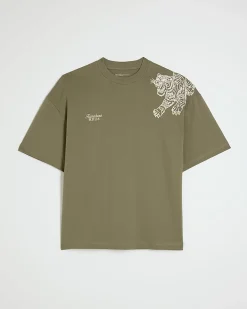 Green Oversized Cotton Tiger Roping T-Shirt