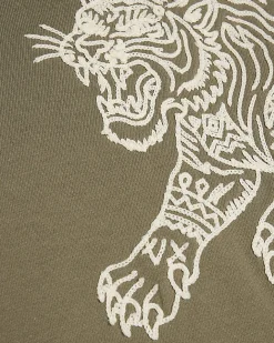 Green Oversized Cotton Tiger Roping T-Shirt