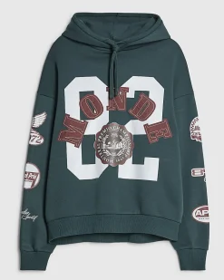 Green Oversized Fit Applique Hoodie