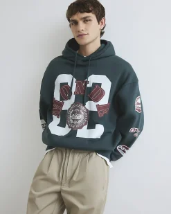 Green Oversized Fit Applique Hoodie