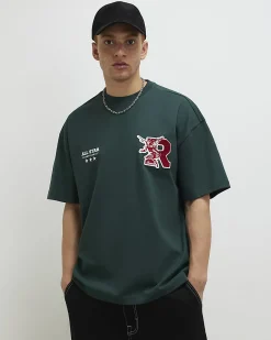 Green Oversized Fit Cotton R Badge T-Shirt