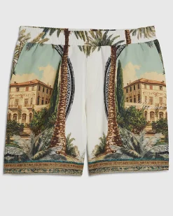 Green Palm Tree Print Pull On Shorts