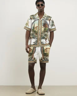 Green Palm Tree Print Pull On Shorts