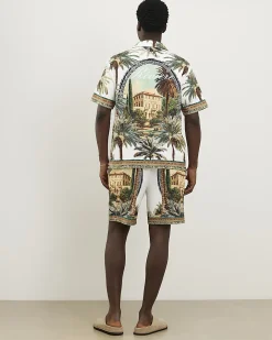 Green Palm Tree Print Pull On Shorts
