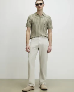 Green Pinstripe Open Collar Knit Shirt