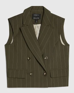 Green pinstripe wide leg trousers