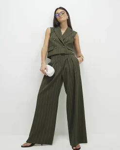 Green pinstripe wide leg trousers