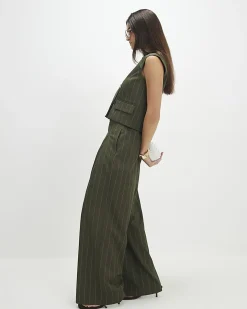 Green pinstripe wide leg trousers