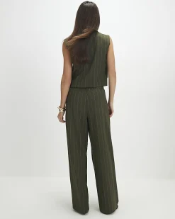 Green pinstripe wide leg trousers