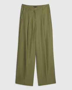 Green Pleat Detail Wide Leg Trousers