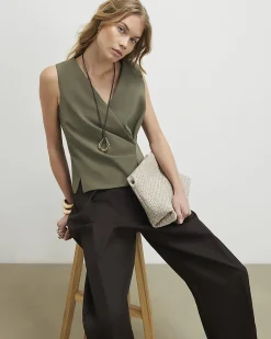 Green Pleat Front Sleeveless Top