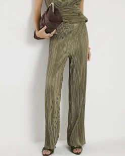 Green Plisse Wide Leg Trousers