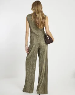 Green Plisse Wide Leg Trousers