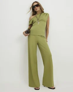Green Ponte Wide Leg Trousers