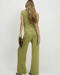 Green Ponte Wide Leg Trousers