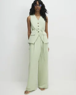 Green Premium Wrap Detail Wide Leg Trousers
