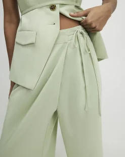 Green Premium Wrap Detail Wide Leg Trousers