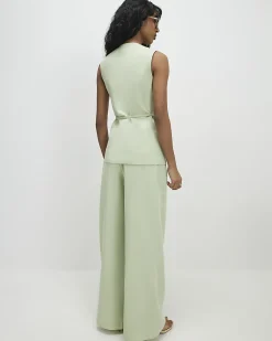 Green Premium Wrap Detail Wide Leg Trousers