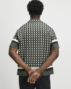 Green Regular Fit Geometric Border Shirt