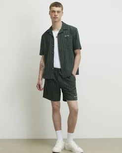 Green Regular Fit Stripe Shirt & Short Set