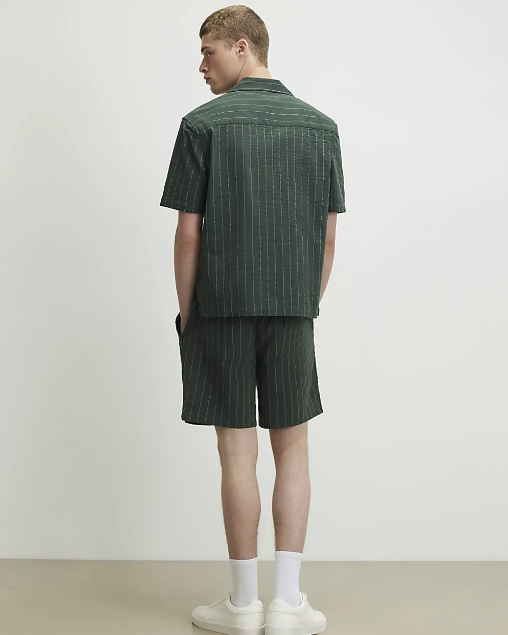 Green Regular Fit Stripe Shirt & Short Set