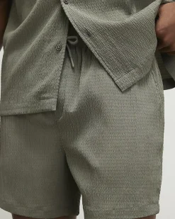 Green Regular Fit Textured Shorts