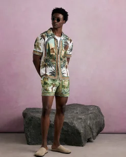 Green Riviera Palm Tree Print Shirt