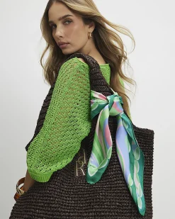 Green Satin Print Scarf
