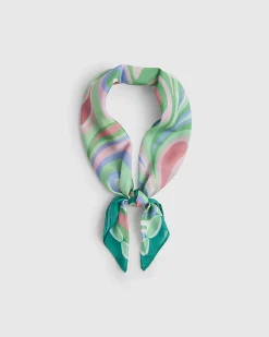 Green Satin Print Scarf