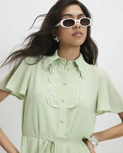 Green Scallop Mini Shirt Dress