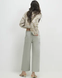 Green Seam Detail Cropped Jeans