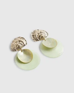 Green Shell Disc Earrings