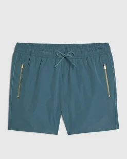 Green Short Length Piped Swim Shorts
