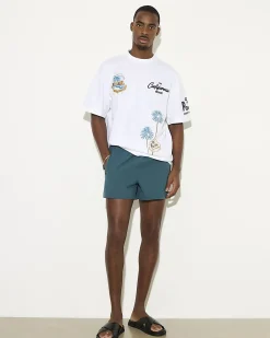 Green Short Length Piped Swim Shorts