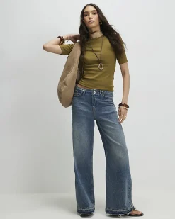 Green Short Sleeve Cotton Fitted Top