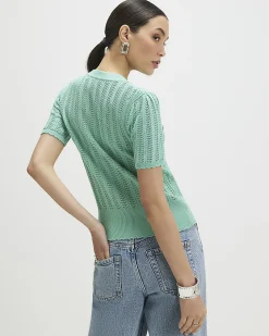 Green Short Sleeve Crochet Knit Cardigan