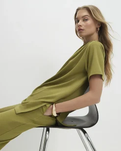 Green Short Sleeve Drape Tunic Top
