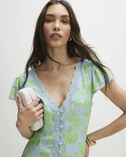 Green Short Sleeve Floral Print Mini Dress