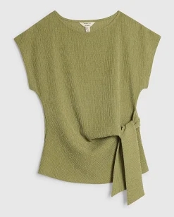 Green Short Sleeve Textured Twist Front Top
